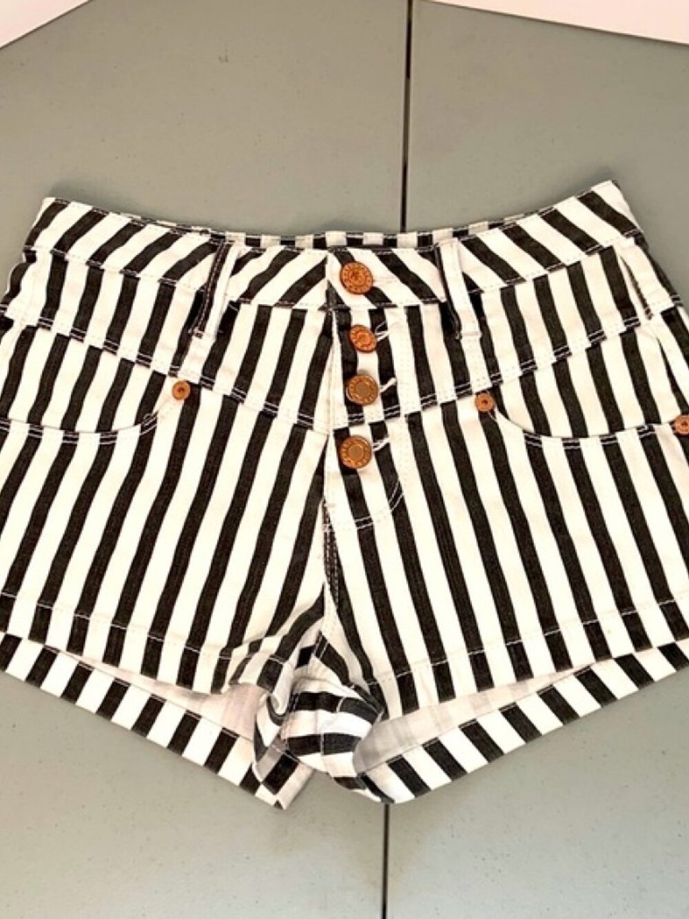 Kendall + Kylie High Rise Striped Jean Shorts